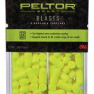 PELTOR SPORT BLASTS DISPOSABLE EARPLUGS 80 PR/PACK NEON YELLOW