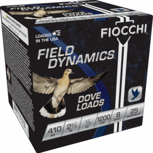 FIOCCHI FIELD DYNAMICS 410 GA 2.5" 1/2OZ #8 SHOT 25RD BX 250RD CASE