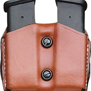 DESANTIS DOUBLE MAG POUCH OWB - LEATHER SINGLE STACK 10/45 TAN