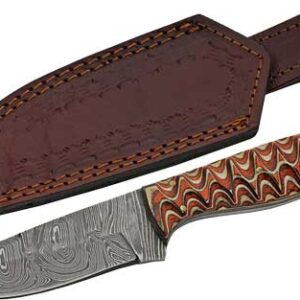 SZCO RITE EDGE 4" RED TWISTED - WOOD HUNTER DAMASCUS W/SHEATH