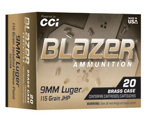 CCI BLAZER BRASS 9MM 115GR JHP 20
