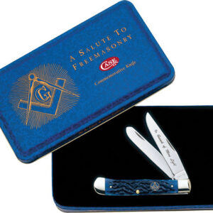 CASE KNIVES MASONIC GIFT TIN - STANDARD JIG BLUE BONE TRAPPER