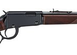 Lever-action rifle with wooden stock and black metal receiver, shown from the side.