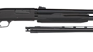 Disassembled shotgun with stock, receiver, barrel, and forend parts laid out