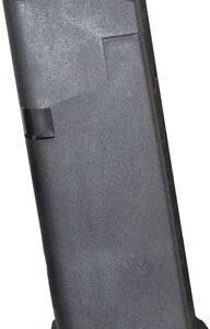 Black handgun magazine with a copper cartridge visible at the top.