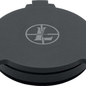 Round dark gray camera lens cap with a gray emblem centered on top (protects lens).