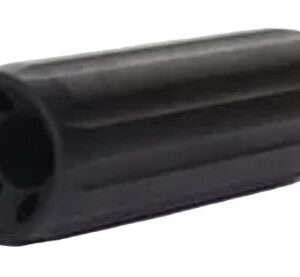 Black plastic cylindrical tool with four circular holes at the end, likely a connector or nozzle piece