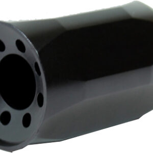 Black plastic cylindrical object with a circular perforated end featuring a central hole