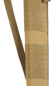 Tan tactical vertical magazine pouch with MOLLE webbing and adjustable strap for attachment or carry