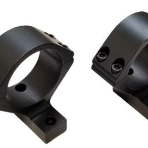 Two black rifle scope rings/clamps for mounting a scope, shown from an angled view with mounting bases visible.