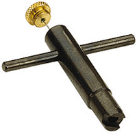 T-handle tap wrench with a brass adjustment knob for threading taps