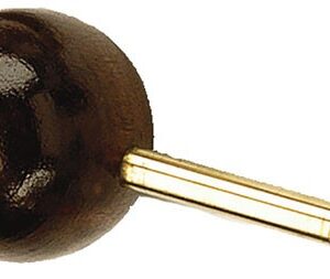 Wooden-knobbed handle connected to a long brass rod; small brass button on the knob.