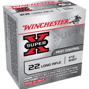 Winchester Super-X pest control ammunition box labeled .22 Long Rifle.