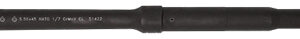 Long black tactical flashlight with textured grip and rear activation switch.