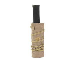 Tan cylindrical fabric pouch wrapped with tan cordage and a black loop at the top; resembles a tactical wrap or protective sleeve.