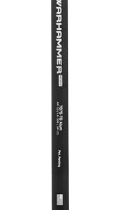 Warhammer ice tool with black shaft and gold curved adze heads, designed for ice climbing.