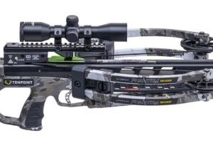 Modern compound crossbow with scope mounted on top, black-gray camo finish, and grip on a white background.”,“High-tech hunting crossbow featuring a scope, stabilizers, and limb assemblies on a neutral background.”,“Crossbow with mounted scope and grip, showcasing its tactical design and precision aiming components.”,“Olive-gray and black compound crossbow with scope, ready for aiming and shooting.”