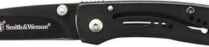 Smith & Wesson folding pocket knife with a black handle and silver hardware.