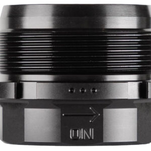 Close-up of a metal camera lens adapter with a threaded grip and an 'ON' arrow indicator on the base