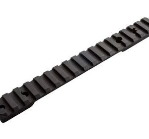 Black Picatinny rail segment with evenly spaced slots for attaching firearm accessories (sights, grips, lights).