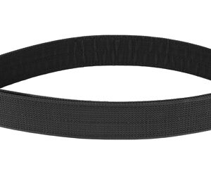 Black fabric strap formed into a loose loop, laid flat.