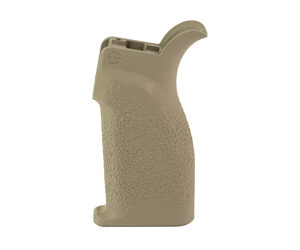 Desert tan angled foregrip attachment for a rifle, designed to improve handling. 9