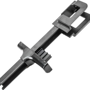 Metal bar clamp with screw jaw and sliding pad, used to hold materials together for gluing or assembly.