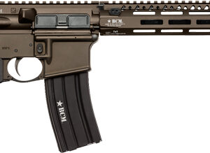 Modern semi-automatic rifle with collapsible stock, flat-top receiver, long handguard, and a 30-round magazine, shown in profile from the left.