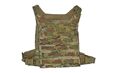 Camouflage tactical plate carrier vest with MOLLE webbing and side straps (military-style protective vest)