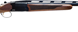 Bolt-action hunting rifle with a varnished wooden stock and long black barrel.