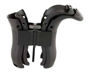 Pair of black forearm crutches with padded grips and arm cuffs, connected at the handles.