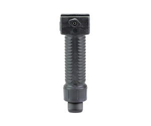 Vertical, threaded plastic component with a ridged shaft and a square top featuring a small central hole.