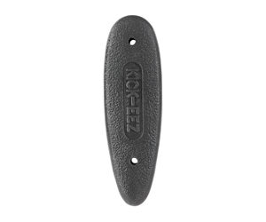 Oblong dark gray plastic mounting plate with two screw holes and embossed text along the center.