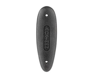 Black, elongated oval plastic tag with two holes (top and bottom) and the word 'KICK EZ' embossed along its center.