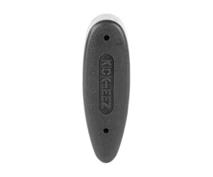 Black oval handheld plastic object with a raised center and embossed text along the middle.