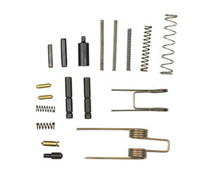 Assorted small springs, pins, and metal components arranged in a grid for a repair kit.