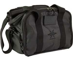 Dark gray camera bag with two handles, an adjustable shoulder strap, and multiple zip pockets for accessories.