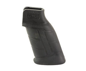 Black ergonomic vertical foregrip for a rifle attachment, textured for grip