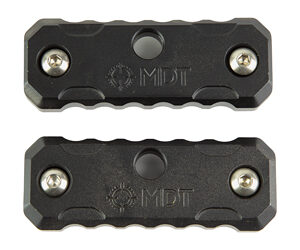 Two black metal mounting plates with knurled edges and screws, shown stacked vertically (one above the other).