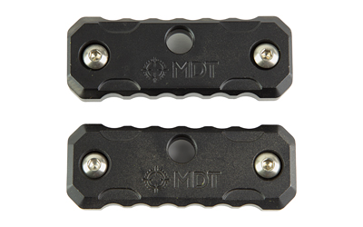 Two black metal mounting plates with knurled edges and screws, shown stacked vertically (one above the other).
