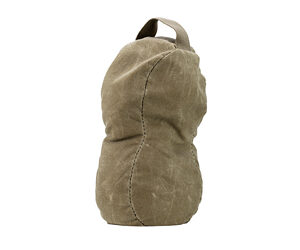 Olive canvas backpack-style bag with a top carrying handle, viewed from the front.