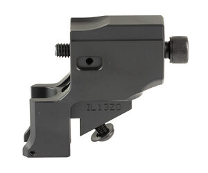 Black metal firearm accessory mount with screws for attaching optics, shown in side view. (Component labeled TL1320)