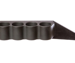 Black plastic tool with four circular holes in a row and a tapered mounting tab ending in a hole.
