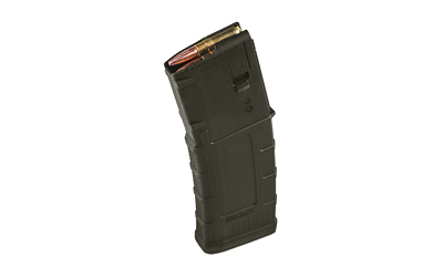 Black rifle magazine with a single cartridge visible at the top