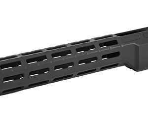 Black modular rifle handguard with M-LOK slots and vented design for accessory mounting