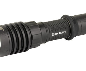 Black OLIGHT handheld flashlight with a textured, ribbed grip and forward-facing head