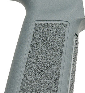 Gray ergonomic grip component with textured panels and the BS Systems branding