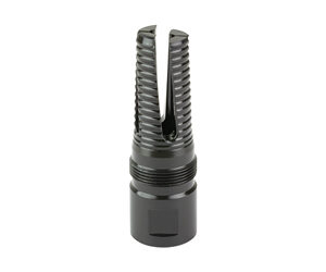Metal collet-like tool with two parallel serrated prongs and a knurled base, likely a precision machining insert or grip component.
