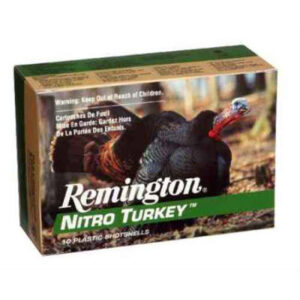 Remington Nitro Turkey shotgun shells box showing a turkey in a field.