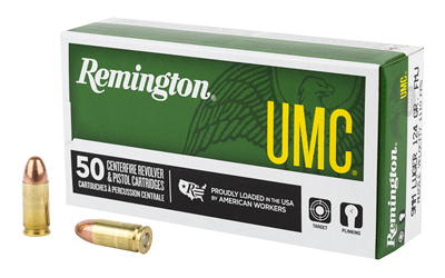 Remington UMC ammunition box labeled '50 cartridges' with two copper bullets placed in front.